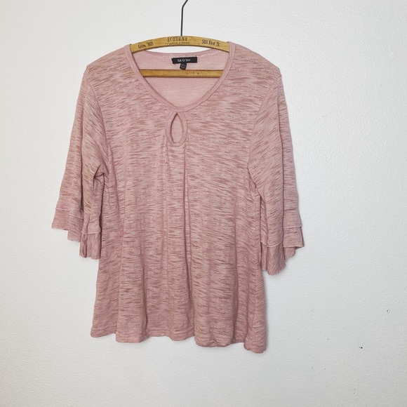 Yak & Yeti pink bell flare sleeves tshirt shirt blouse L - Picture 1 of 5